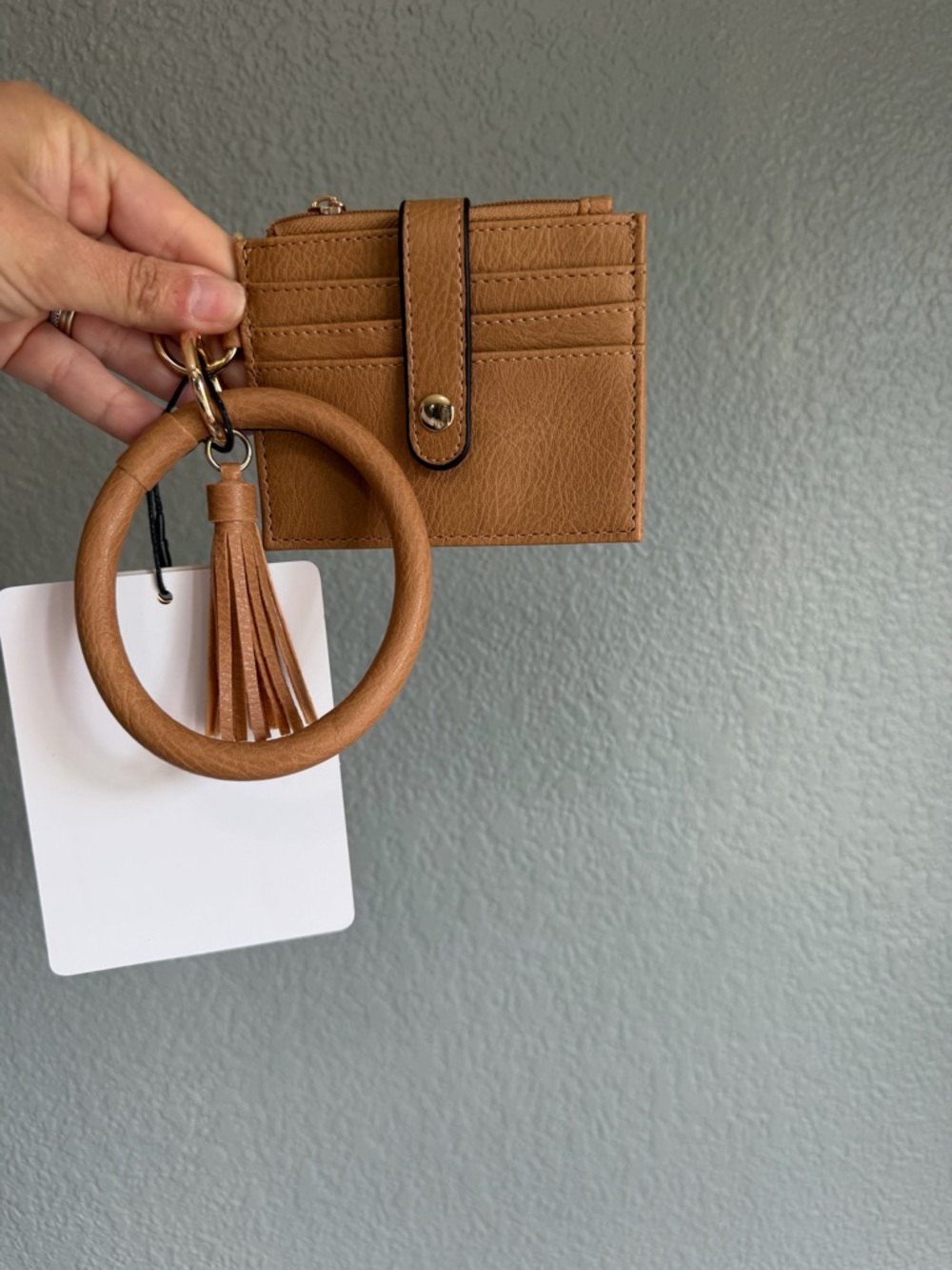 Tassel Ring Card Holder Keychain - Tan
